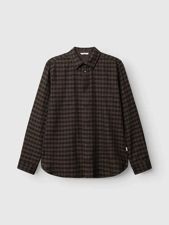 Long Sleeve Shirt in Regular Fit Checked Brown