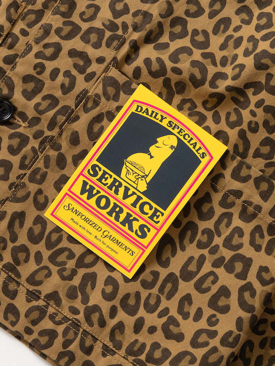 Short Sleeve Cotton Shirt In Wide Line Brown Leopard