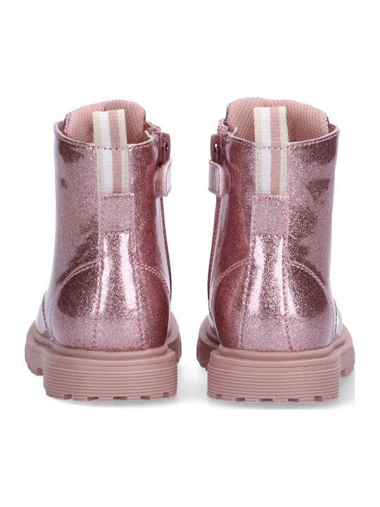 Leather Kids Military Boots with Laces Pink