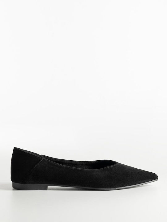 Wildleder Damen Ballerinas Spitz zulaufend Schwarze