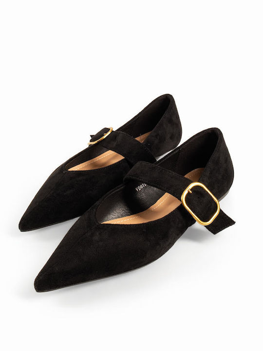 Suede Women's Pointed Toe Black Ballerina Shoes