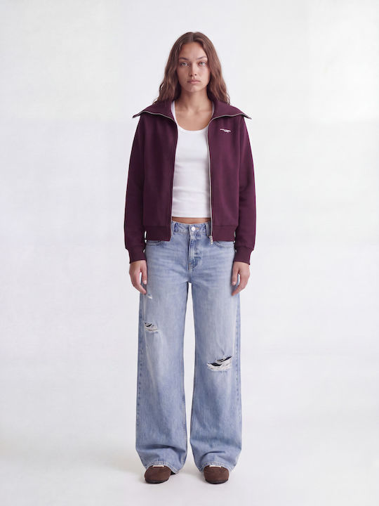 Cardigan Pentru Femei Tricotat Cu Fermoar Burgundy