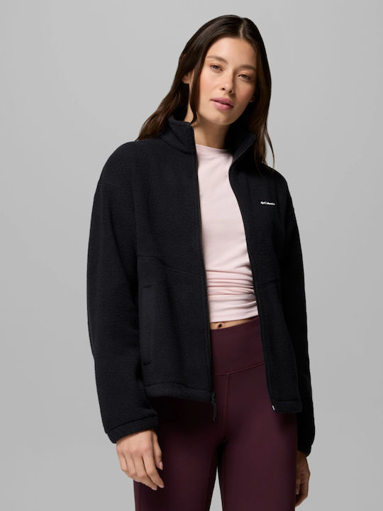 Fleece Damen Strickjacke mit Reissverschluss Schwarz