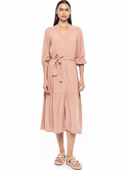 Pink Label Γυναικείο Μακρύ Καφτάνι Παραλίας Pink