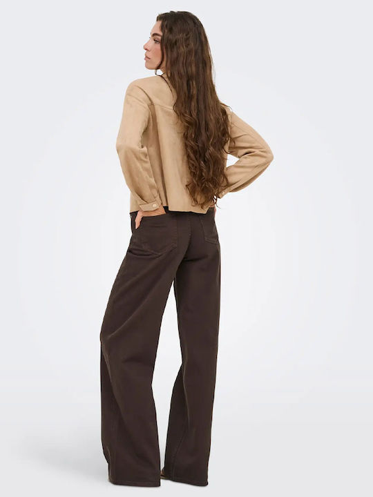 Long Sleeve Women's Denim Shirt Beige