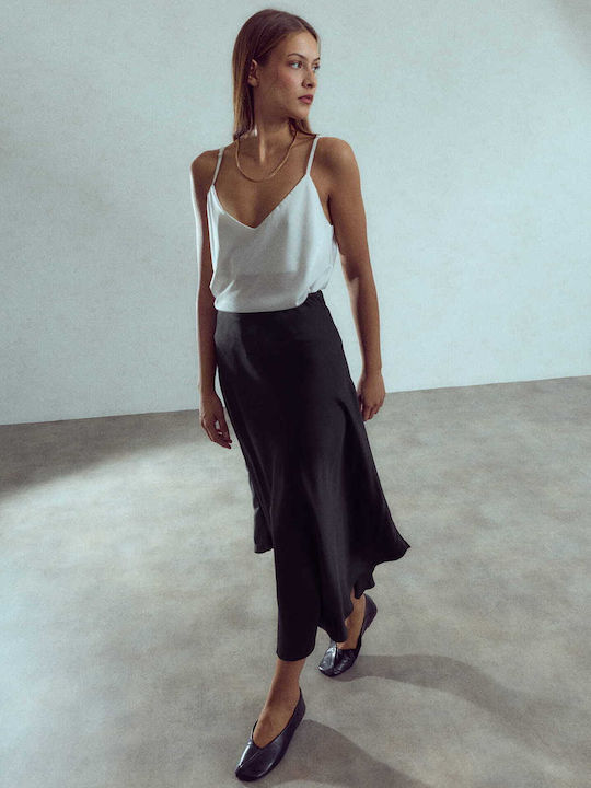 Celestino Fustă Satin Midi Neagră