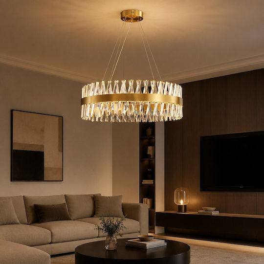 Adjustable Gold LED Ceiling Light with Warm White Light with Crystals 60x60cm