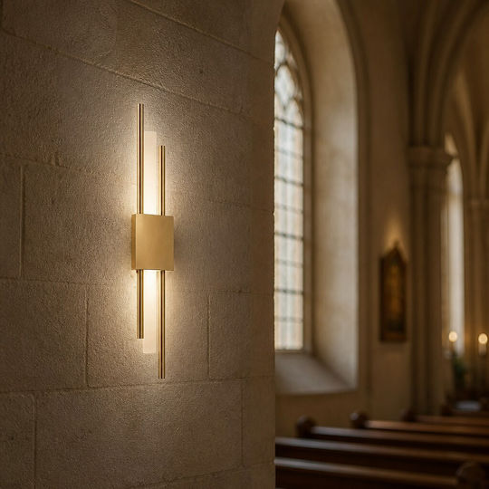Lumină de perete modernă cu LED integrat și lumină alb cald aurie 8x50x50cm