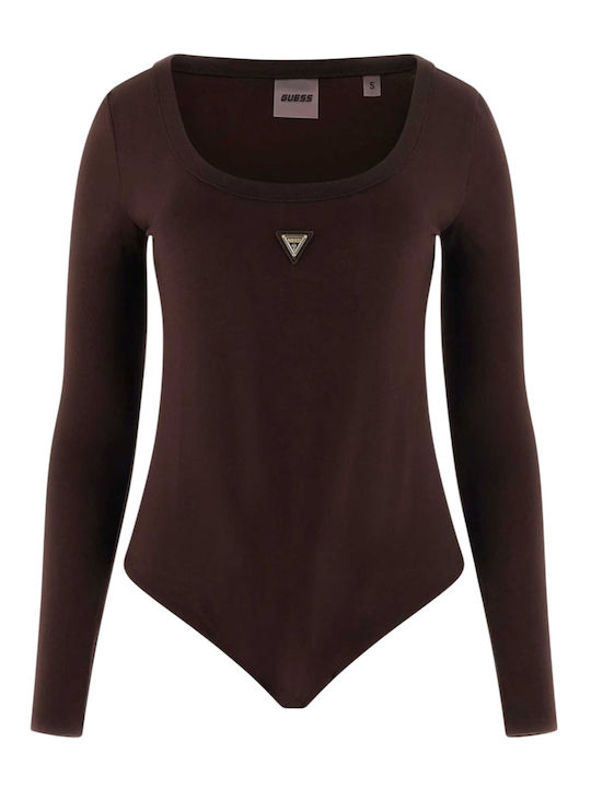 Guess Athleisure W Colette Ls Bodysuit V4yp07j1314-a10k Brown