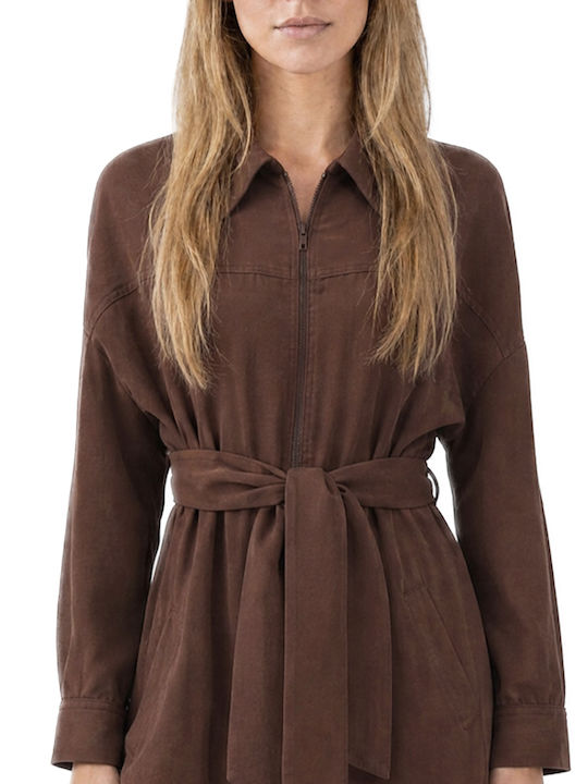 Damenteil Langärmige Braun Jumpsuit