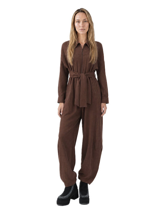 Damenteil Langärmige Braun Jumpsuit