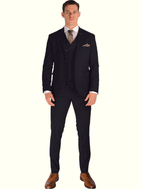 Men's Suit with Vest Black