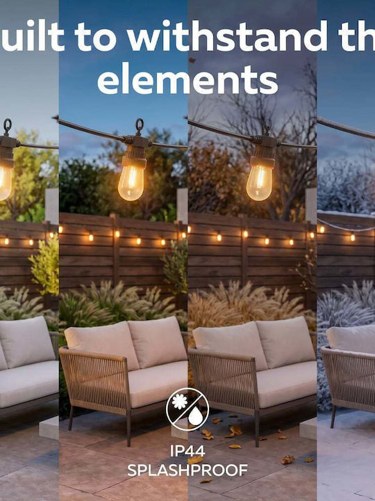 Calex Girlandă Luminoasă Etanșă IP44 10m cu 10 Becuri Alb Cald