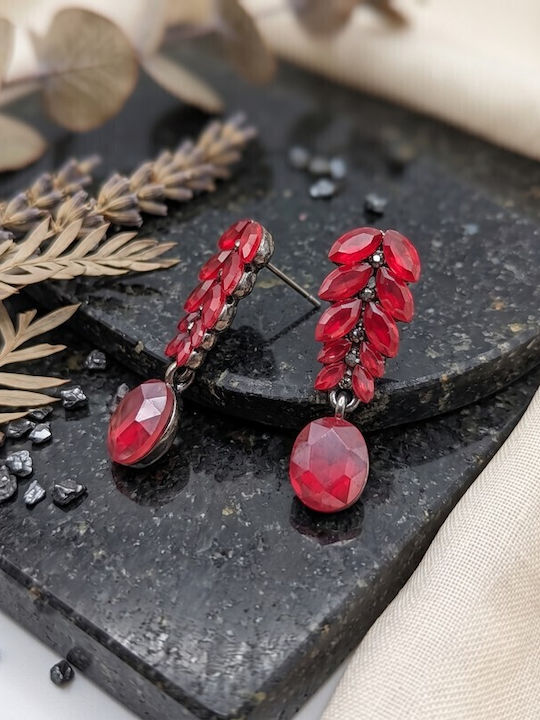 Sk3587 Висящи Обици С Червени Рубинени Кристали – Grekas Jewelry