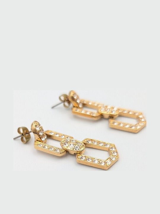 Sk3590 Висящи Обици Верижка Геометрични Пръстени И Кристали – Grekas Jewelry