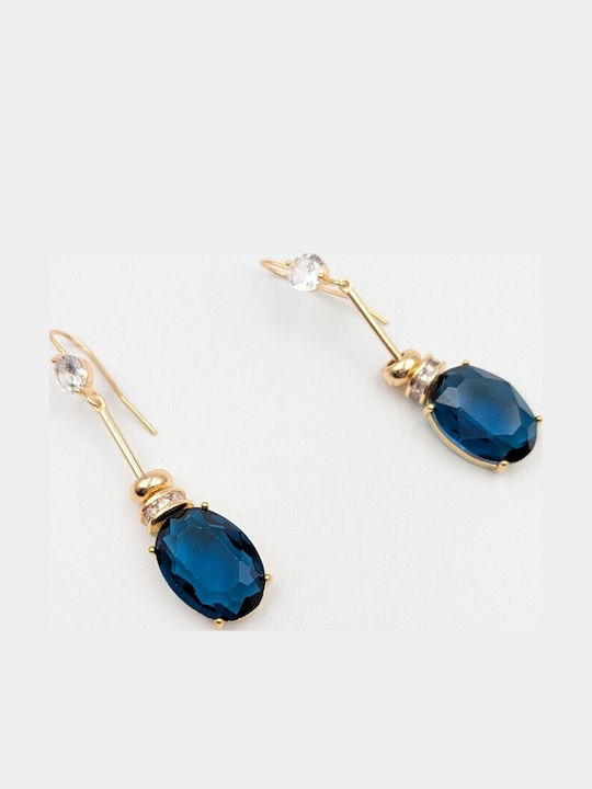 Sk3591 Висящи Обици Сини Кристали И Позлатен Скелет – Grekas Jewelry