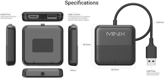 Minix Car Wired To Wireless Carplay Android Auto/hdmi-in Usb Media Hub Ca361 Plus