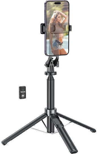 Hoco Quadropod Selfie Stick din Aluminiu Bluetooth cu Telecomandă Negru
