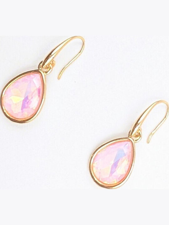 Sk3603 Висящи Обици Иридисцентна Розова Капка и Позлатен Кука – Grekas Jewelry