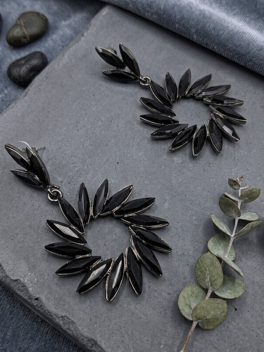 Sk3580 Statement Висящи Обици Черни Кристали Форма Слънце – Grekas Jewelry
