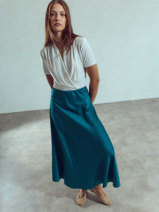 Celestino Women's Satin Midi Skirt Petrol