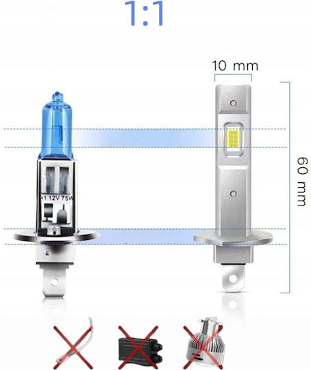 H1 Led Φωτα Led Canbus 2τεμ 80w 18000 Lm 6500k