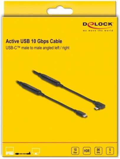 Delock Cablu Activ Usb 10 Gbps Tip C 8k60hz/pd 60w E-marker Drept Unghiular 5m Delock 81196