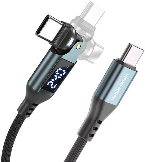 Mobile Origin Winkel (90°) / Geflochtenes / LED USB 2.0 Kabel USB-C männlich - USB-C 240W PD Grau 1m MO-DRC-S-CB16