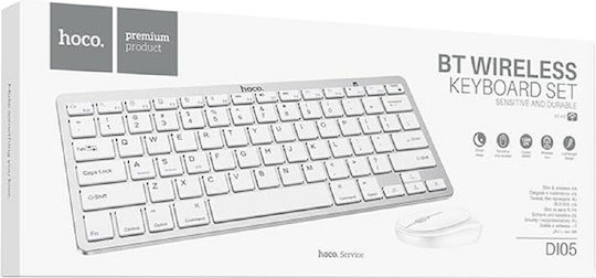 Hoco DI05 v4 Ασύρματο Bluetooth Σετ Πληκτρολόγιο & Ποντίκι Αγγλικό US Λευκό
