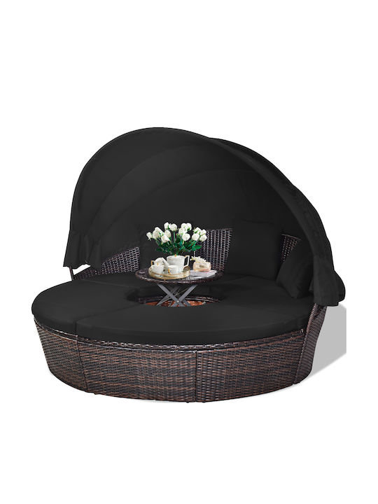 Single Rattan Sun Lounger Bed with Pillow & Sun Shade Black with Table 146x177x192cm Single Rattan Sun Lounger Bed with Pillow & Sun Shade Black with Table 146x177x192cm