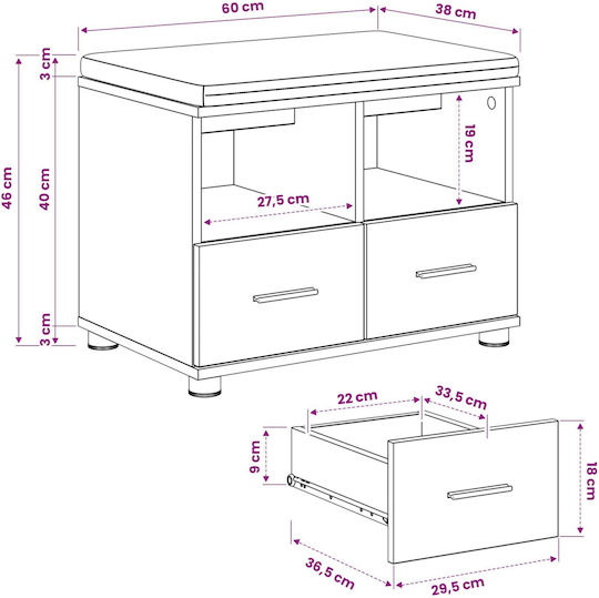 vidaXL Flurmöbel & Aufbewahrung mit Bank Eiche 60x38x46cm