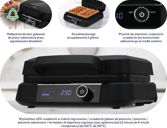 MPM Aparat de vafe pentru vafe dreptunghiulare cu 2 compartimente 1900W