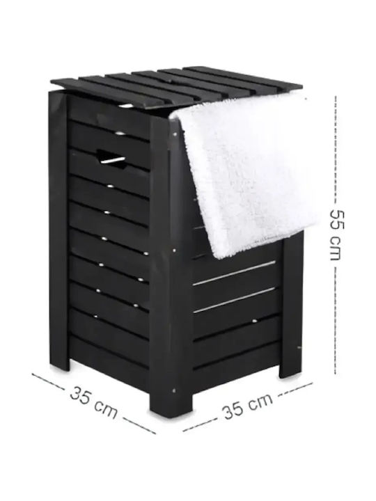 Coș de Rufe Din Lemn cu Capac 35x35x55cm Negru