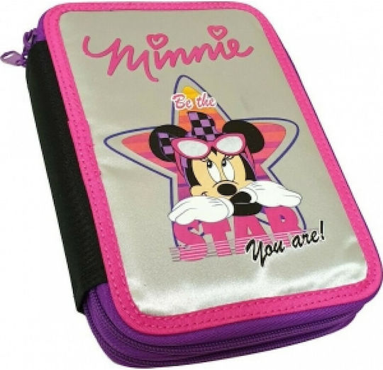 Gim Minnie Silver Star Pencil Case Full with 2 Compartments Fuchsia