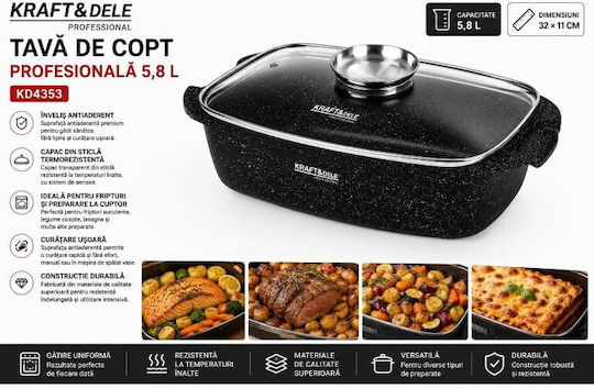 Kraft & Dele Cratiță Rectangulară cu Capac din Sticlă 32x11cm 5.8lt