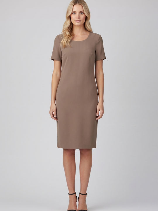 Sommer Midi Damenkleid Kurzärmelig Schokolade