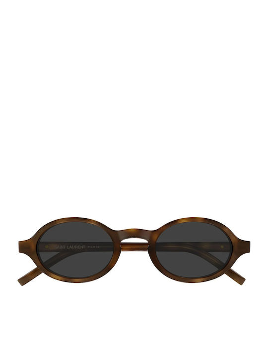 Ysl Unisex Sunglasses with Brown Horn-Rimmed Frame and Grey Lens