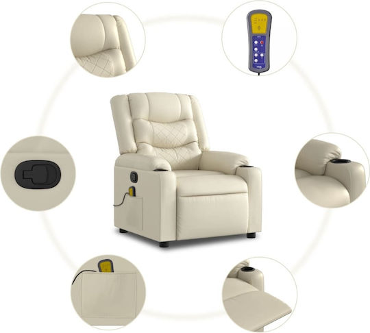 Relax Massage Armchair with Footstool Made of Artificial Leather Cream 77x93x99cm
