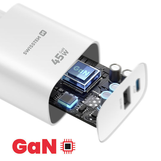 Swissten 45w Usb-c Power Delivery Charger Usb-a Quick Charge 3.0 18w White
