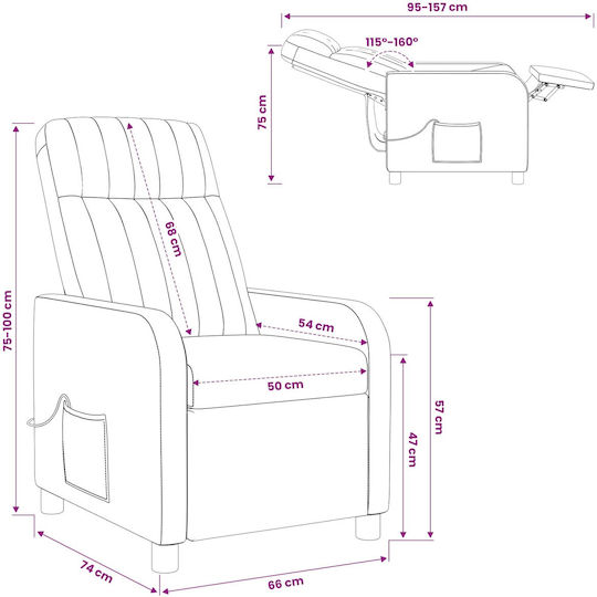 Πολυθρόνα Relax Massage Βελούδινη Μπλε 66x95x100cm