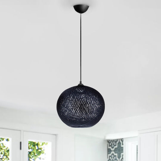 Megapap Gibson Pendant Light Black with Rope for Socket E27 30x23x70cm