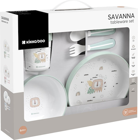 Kikka Boo Feeding Set Savanna made of Silicone Green 5pcs for 6+ months
