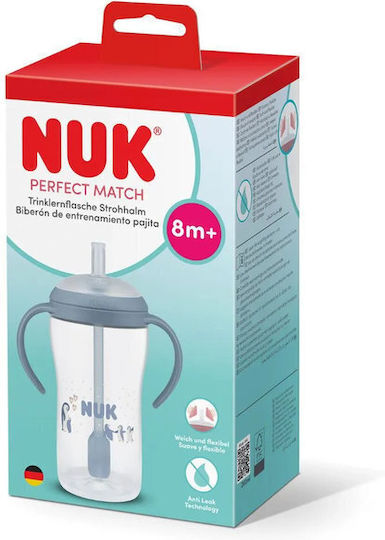 Nuk Baby Cup with Handles and Straw made of Silicone Blue 260ml for 8m+m+