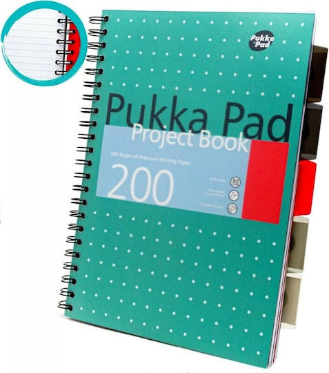 Pukka Spiral Notebook Ruled A4 100 Sheets 5 Subjects Project Book Green 1pcs
