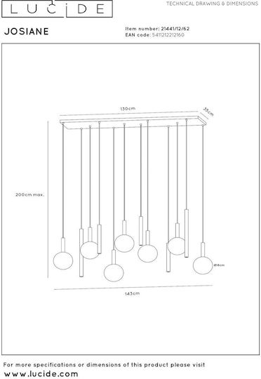 Lucide Lightning Josiane Pendant Light Black for 7 Bulbs G9