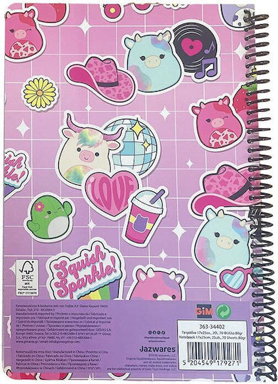 Gim Σπιράλ Τετράδιο Ριγέ Β5 70 Φύλλων 2 Θεμάτων Squishmallows Μαύρο