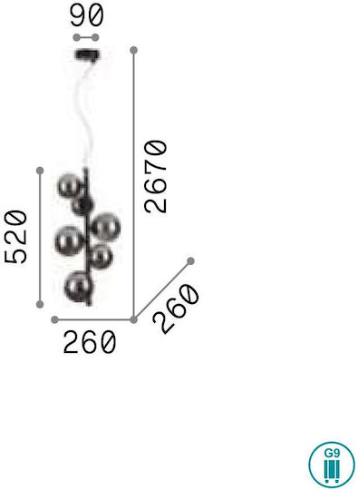 Ideal Lux Perlage Sp6 Pendant Light Gold for 6 Bulbs G9 26x252cm