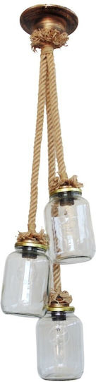 Heronia FUN-07TS 3/L Pendant Light Bronze with Rope for Socket E27 28x97cm