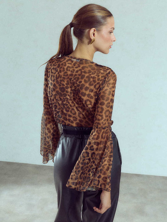 Celestino Bluza Damă Leopard Semi Transparentă Maro
