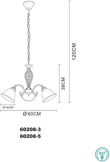 Globo Lighting Odin Pendant Light Bronze with Socket E27 60x600x120cm